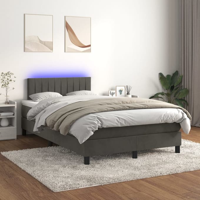 vidaXL - Boxspring - met - matras - en - LED - fluweel - donkergrijs - 120x200 - cm