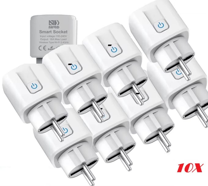 10-Pack Navid Slimme Stekker 16A – WiFi Smart Plugs met Energiemeter – Compatibel met Google Home & Alexa – iOS & Android