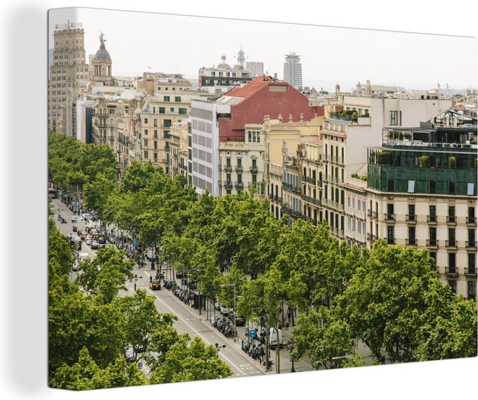 Canvas Schilderij Middag - Barcelona - Straat - 30x20 cm - Wanddecoratie