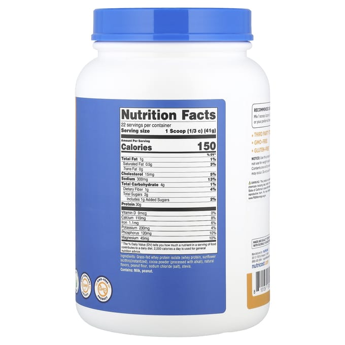 Nutricost, Isolat de Protéine de Whey Nourri à l'Herbe, Chocolat Beurre de Cacahuète, 2 lb (907 g)