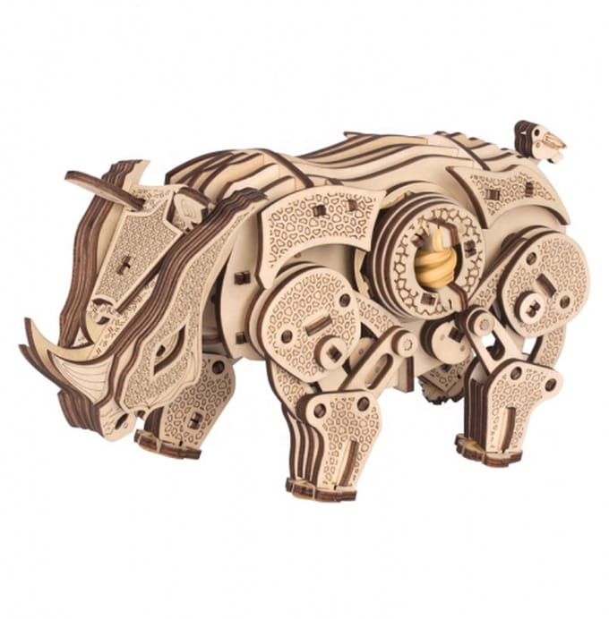 Bouwpakket Neushoorn van hout- Mechanisch