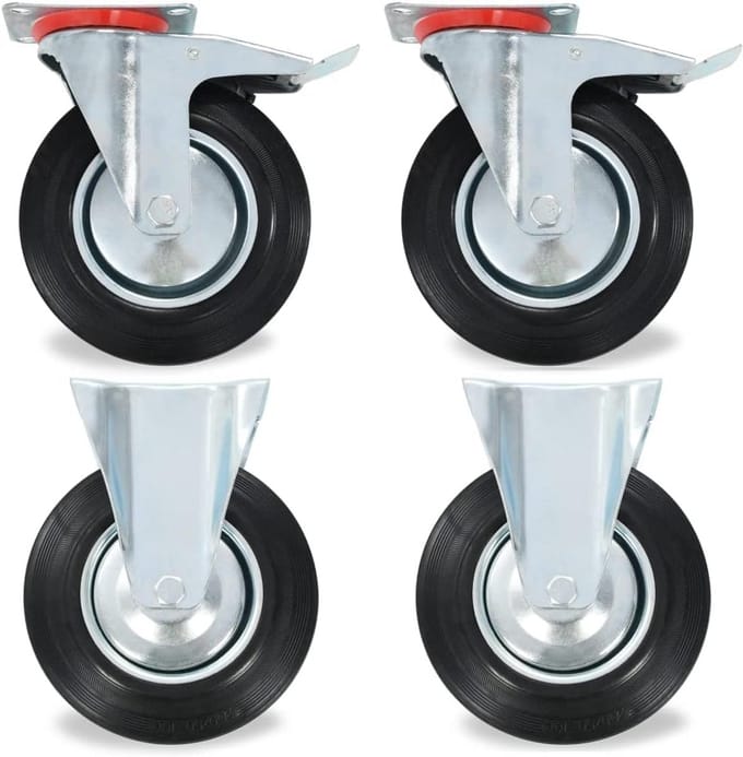 Set van 8 Zwenkwielen en Vaste Wielen 200 mm Rubber