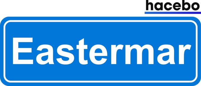 Hacebo - Plaatsnaam Sticker - 29x10 CM - Eastermar sticker - Verkeersborden sticker - grappige cadeaus - Eastermar