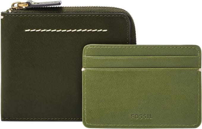 FOSSIL Kaarthoes Kaarthouder Westover Large Zip Bifold Deep Olive Olijfgroen