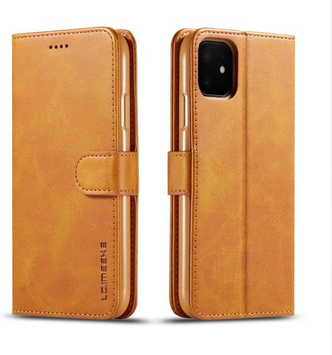 LC.IMEEKE Luxe Book Case - Geschikt voor iPhone 11 Hoesje - Bruin