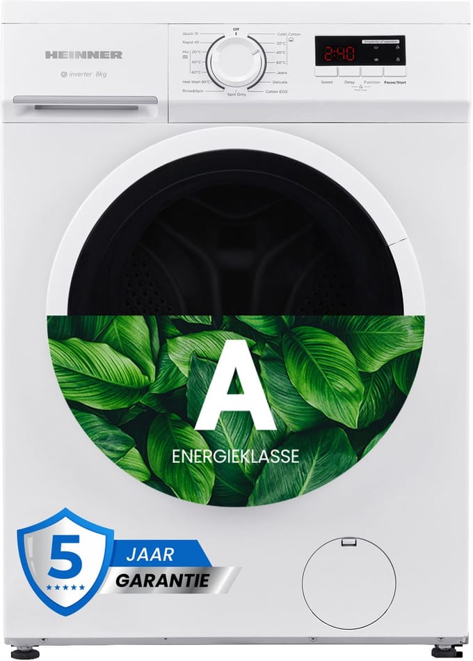 Heinner HWM-M8014SMA+++ Slanke Wasmachine 8 kg – 1400 tpm – Inverter Motor – Digitaal Display – 90° Hygiëneprogramma – 15 min Snelprogramma – Wit – 5 Jaar Garantie