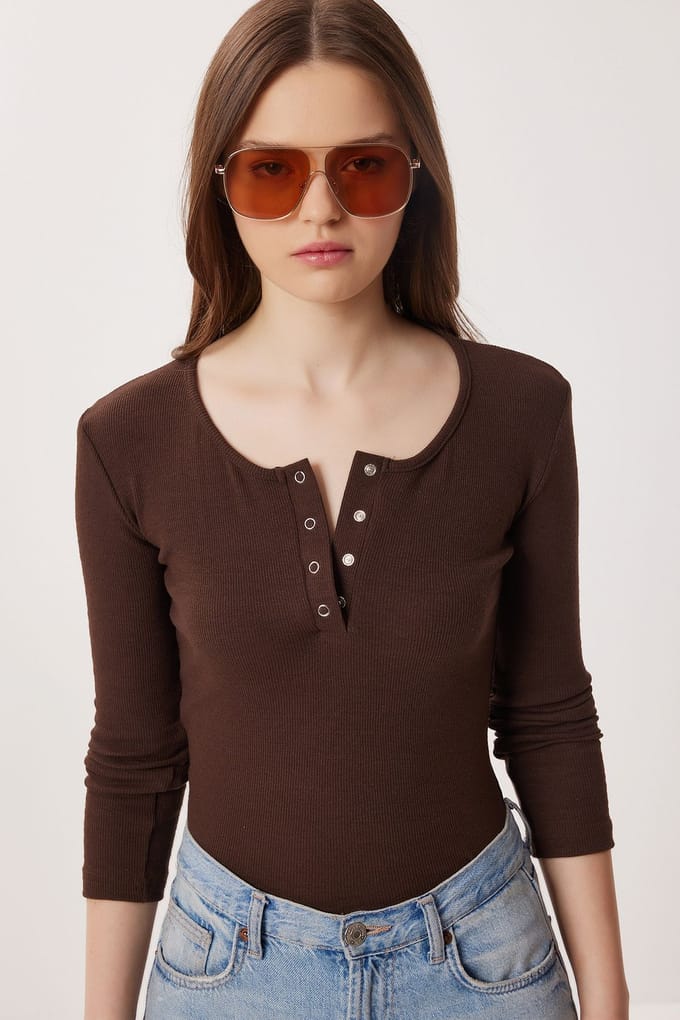 Slim Fit U-hals Lange Mouwen Blouse