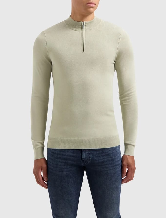 Pure Path Essential Knitwear Halfzip LT Army