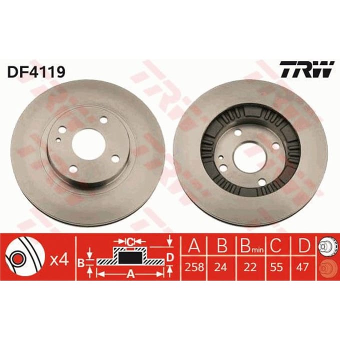 Remschijf TRW DF4119 voorkant, geventileerd, 1 Stuk