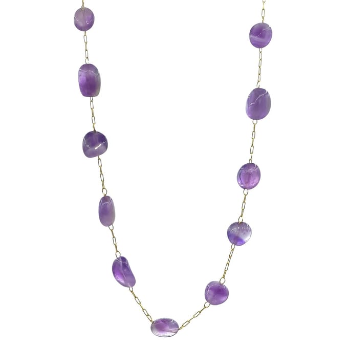 Goudkleurige Damesketting met Amethist trommelstenen - 40+5 cm