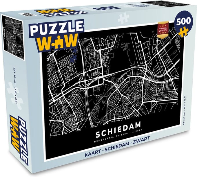 Puzzel Kaart - Schiedam - Zwart - Legpuzzel - Puzzel 500 stukjes