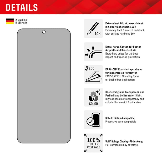 Displex Full Cover Real Glass Privacy Screenprotector met Applicator voor Samsung Galaxy S24 Plus - Zwart