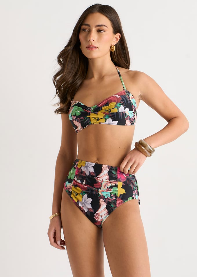 Bikinitop met gedraaide voorkant en tropisch bloemenpatroon