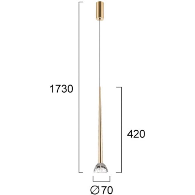 Viokef LED hanglamp Rina, goudkleurig/helder, Ø 7 cm, metaal/acryl