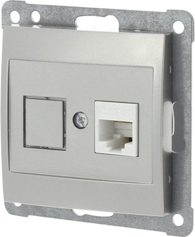 Q-LINK S2 Inbouw basiselement ISDN 2x 8-polig CAT6 met afdekplaat RVS-kleur