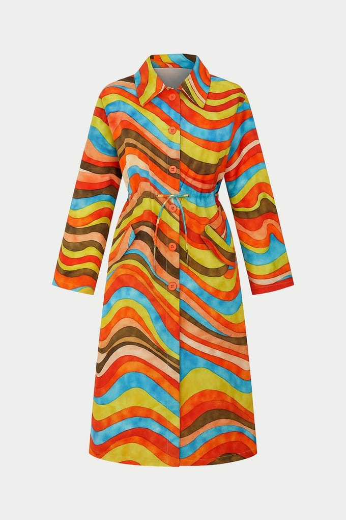 Touché Privé - Trenchcoat met abstract patroon ve rimpel-taille - Meerkleurig - Dames