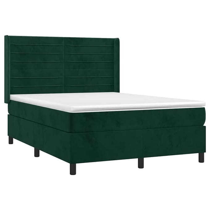 vidaXL - Boxspring - met - matras - fluweel - donkergroen - 140x190 - cm