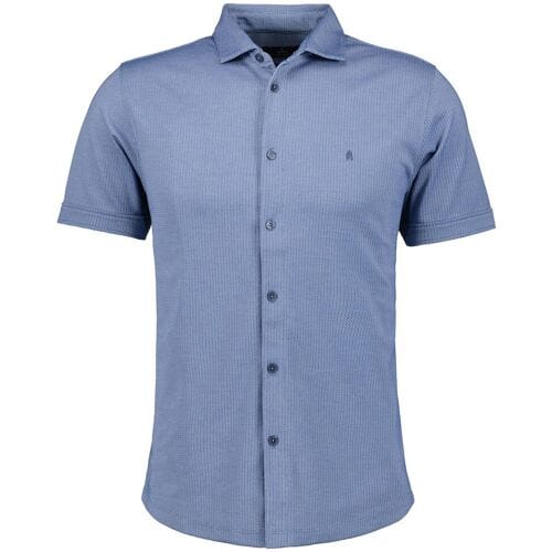 Ragman Overhemd Soft Knit Minimal Jacquard Pattern Easy Care Kent Collar Duivenblauw / male