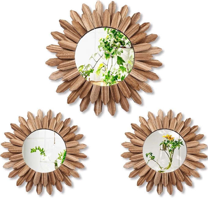 Ronde Boho wandspiegels - 3 stuks - 30 cm - Decoratieve muurkunst