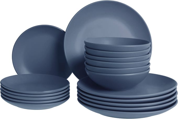 VIVANI - Servies set van 18 - Blauw - Steengoed