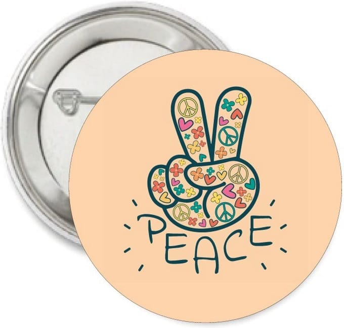 Button Peace Retro Flowers - button - vrede - peace - flowers - retro - festival