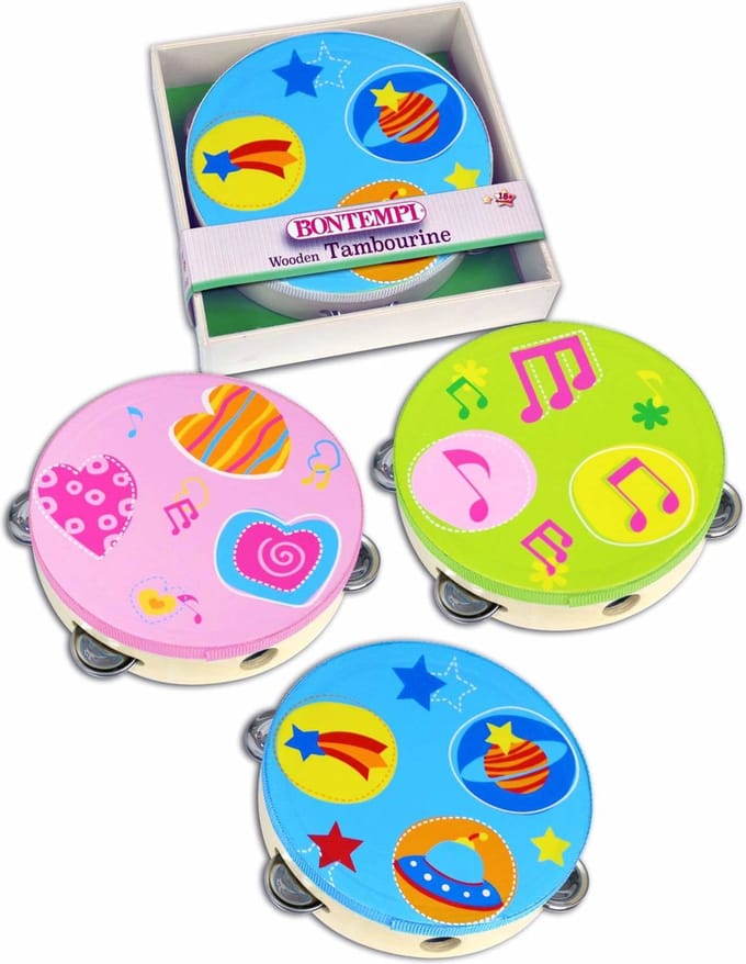 Bontempi Wooden tambourine with metal cymbal