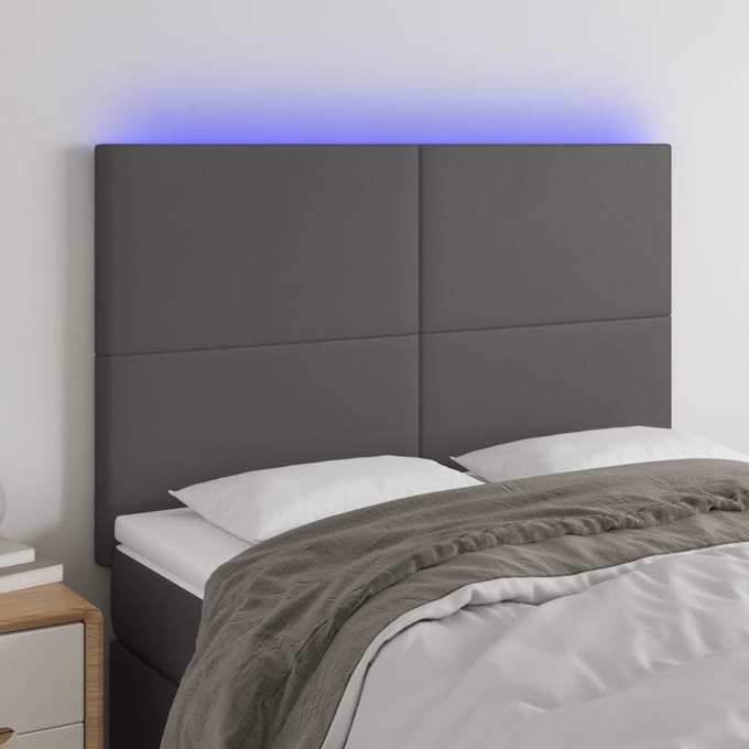 vidaXL - Hoofdbord - LED - 144x5x118/128 - cm - kunstleer - grijs