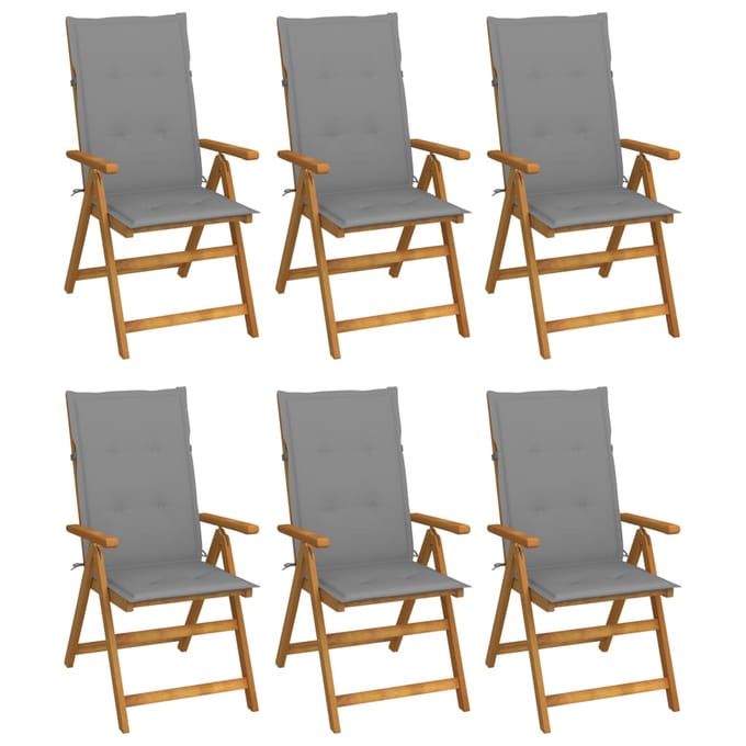 vidaXL - Inklapbare - stoelen - 6 - st - met - kussens - massief - acaciahout