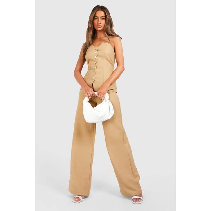 boohoo Dames Linnen-look Broek met Wijde Pijpen | Camel | Maat: 6