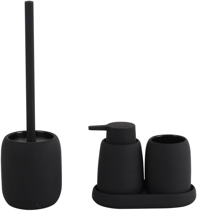 Badkamer Accessoires Set - Zwart - 4 Stuks - Stoneware - Toiletborstel - Zeepdispenser
