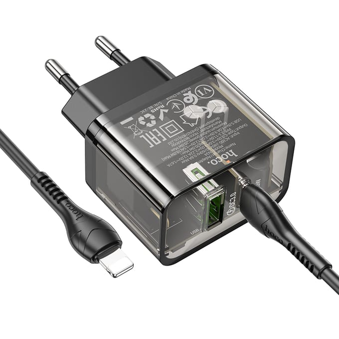Hoco N34 Snellader met 2 poorten Voor IP output USB-A en USB-C