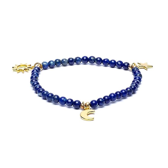 Armband lapis elastisch met sterren/maan/zon bedels