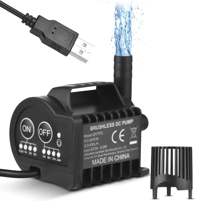 Mini pompe à eau 5V avec synchronisation marche/arrêt à 4 vitesses, fonction d'accélération et de décélération, Max 400L/H QR75TL noir