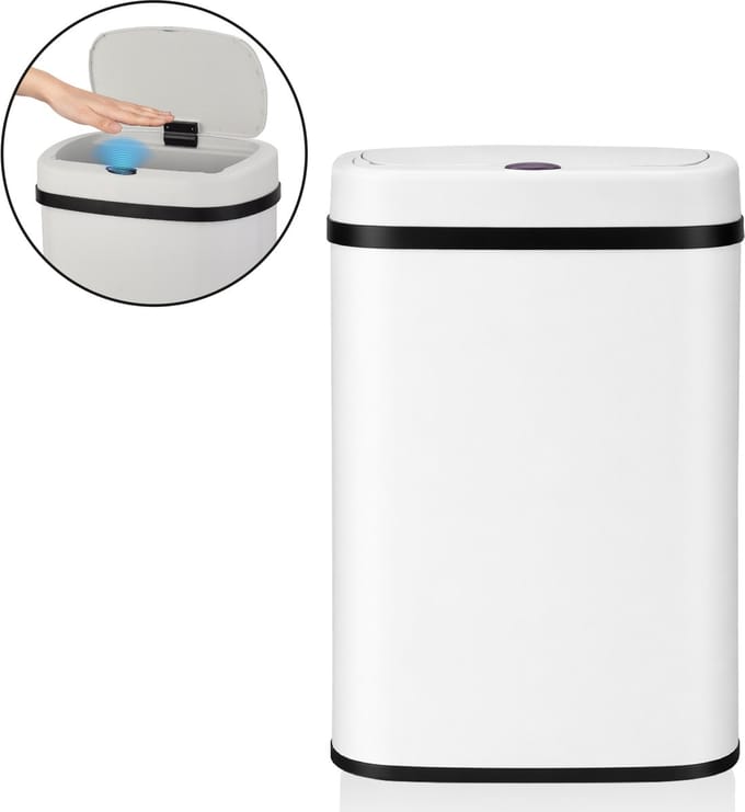 ADSafety Prullenbak met Sensor - 60 Liter - Ovale Afvalbak RVS - Vuilnisbak - Soft Close Deksel - Wit