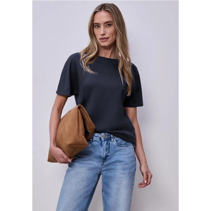 Shirt met overhangende schouders en geribd detail