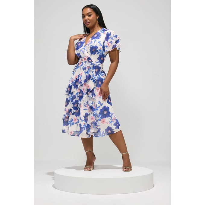 Yours London Witte Maxijurk Met Bloemenprint En Ruches Size 46