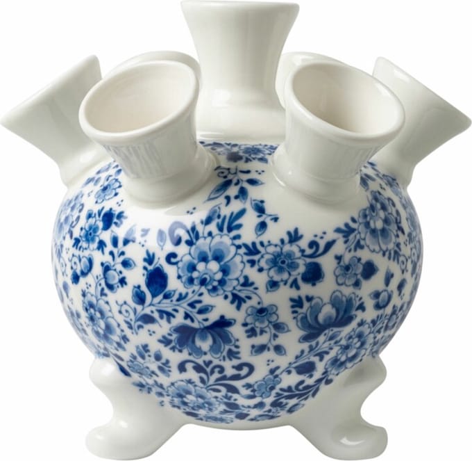 Heinen Delfts Blauw - Tulpenvaas op pootjes - Sierlijke bloem - Keramiek - 17 cm