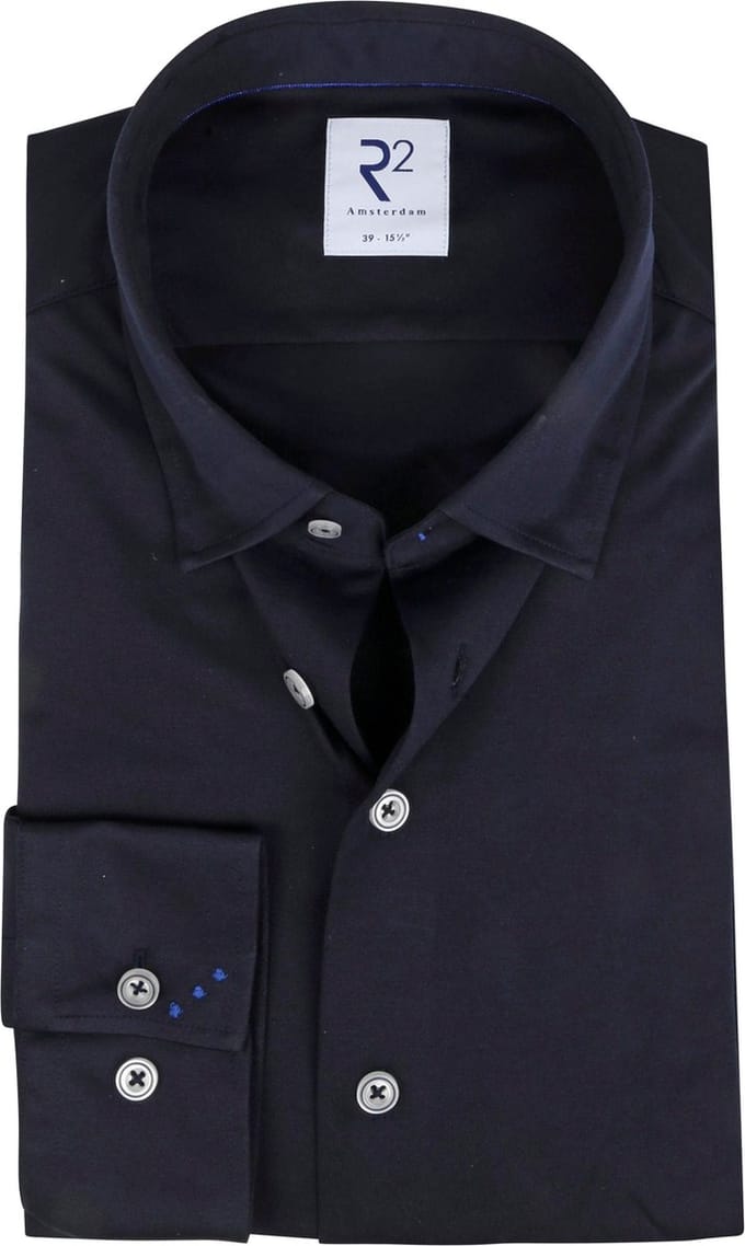 R2 Overhemd Twill Donkerblauw (navy) - Maat 48 - Heren - Overhemden Formeel
