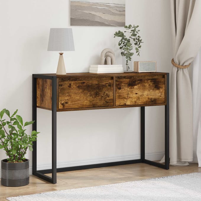 vidaXL - Bijzettafel - Rook - Eik - 100 - x - 36 - x - 75 - cm - Bewerkt - hout