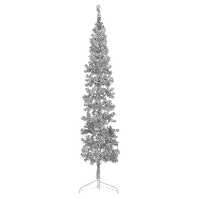 vidaXL - Kunstkerstboom - half - met - standaard - smal - 240 - cm - zilverkleurig