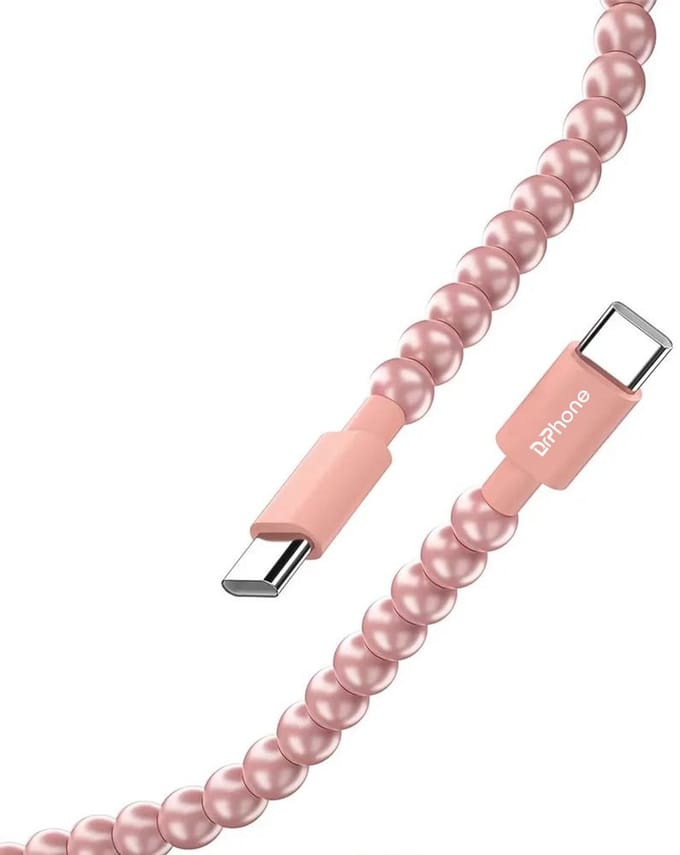 DrPhone PearlFlex 90 USB-C naar USB-C Kabel – 60W Snellader – 480Mbps Data – Parel Design – 1 Meter – Roze