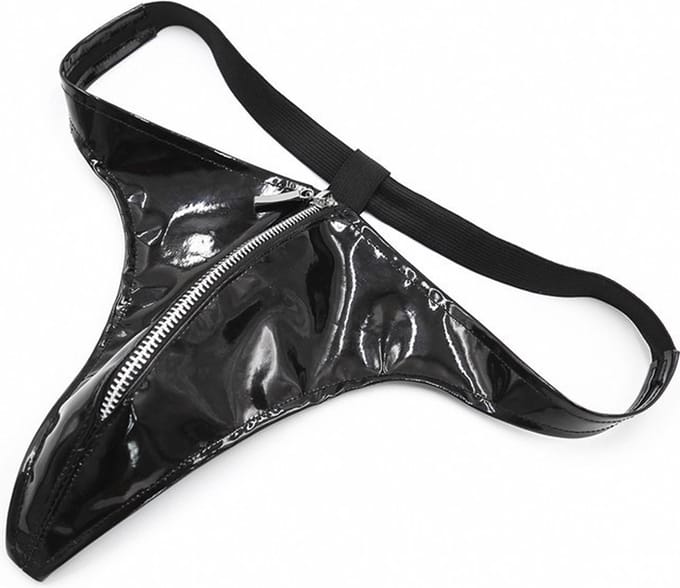 PU leren string met rits - zwart