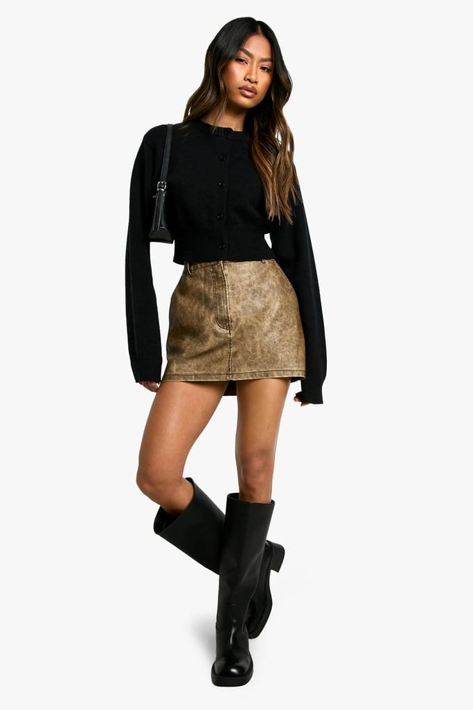 boohoo Dames Gewassen PU Micro Mini Rok | Vintage Wash | Maat: 8