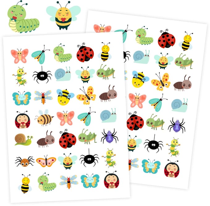 Insecten Stickers - 3 Stickervellen - Lente & Voorjaar - 105 Stickers