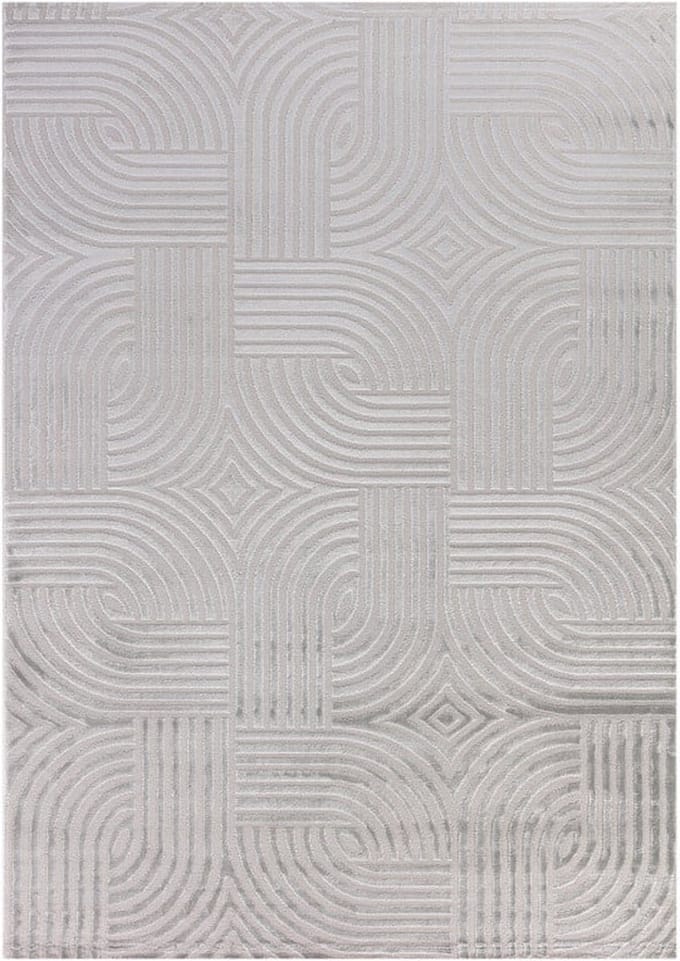 Flycarpets Cara Modern Japandi Architectura Vloerkleed - Zilver - 80x250 cm
