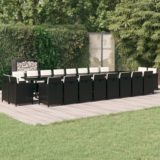 vidaXL - 21-delige - Tuinset - met - kussens - poly - rattan - zwart