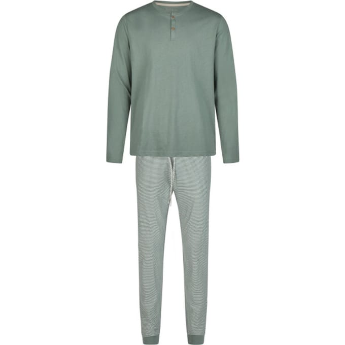 Phil & Co Heren Winter Pyjama Set Lang Groen Gestreept - Maat M