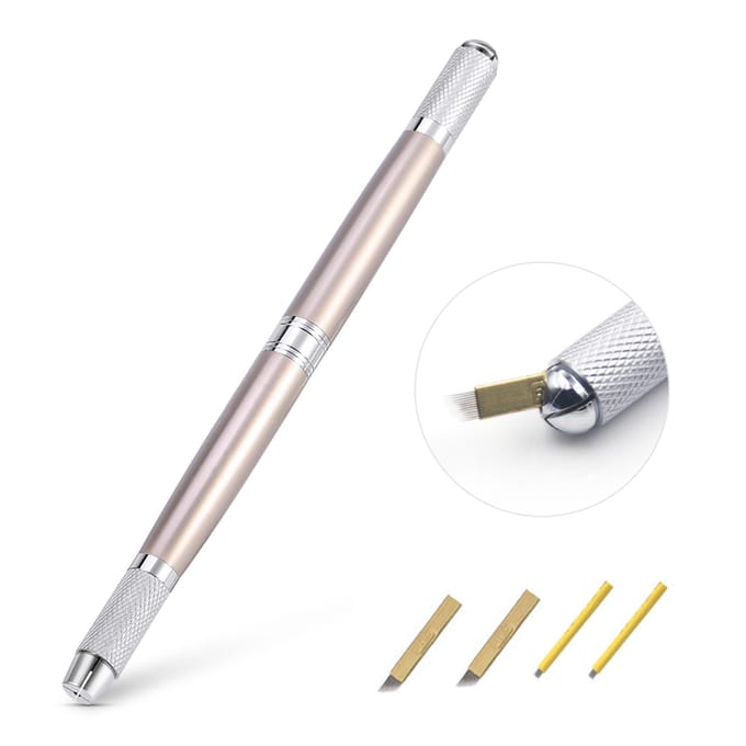 Stylo à aiguille à lame de microblading pour tatouage de sourcils à double tête, outil de maquillage manuel semi-permanent white