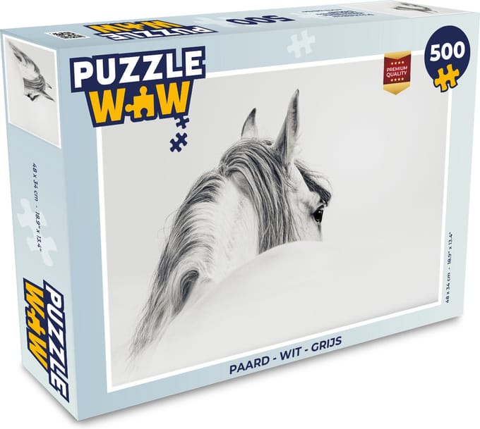 Puzzel Paard - Wit - Grijs - Legpuzzel - Puzzel 500 stukjes