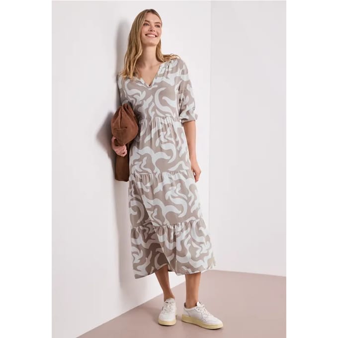 Midi-jurk met gespleten hals en print